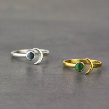 Sterling Silver Moon And Birthstone Open Ring, 3 of 9