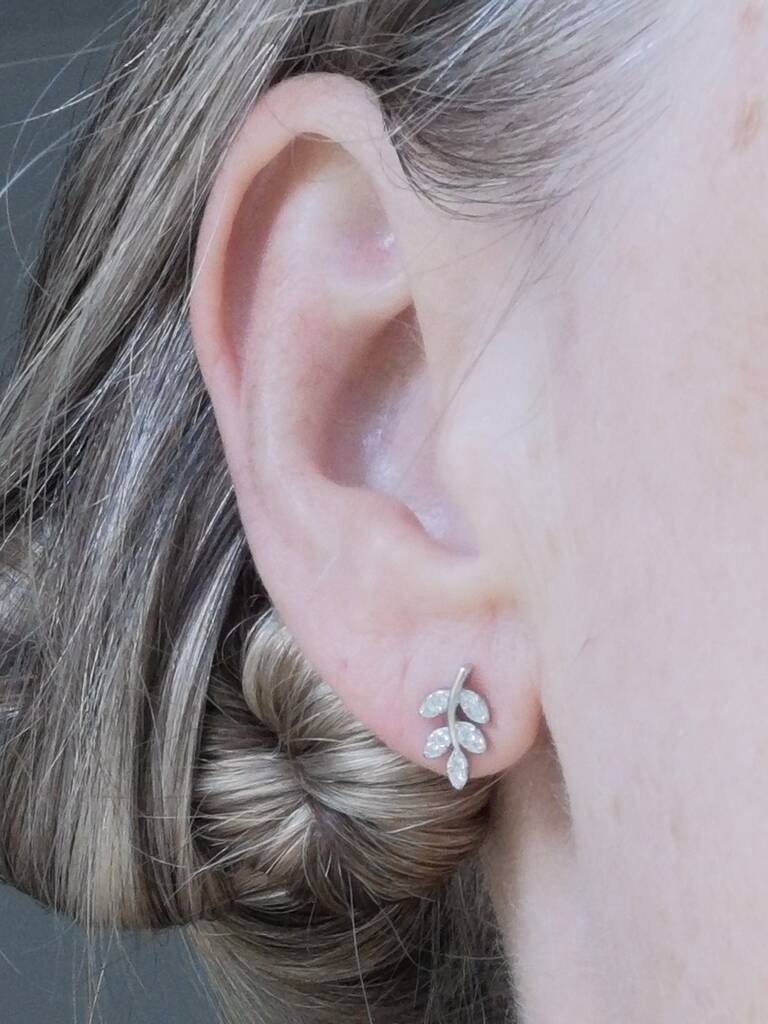 Sterling Silver And Zirconia Leaf Earrings, 1 of 10