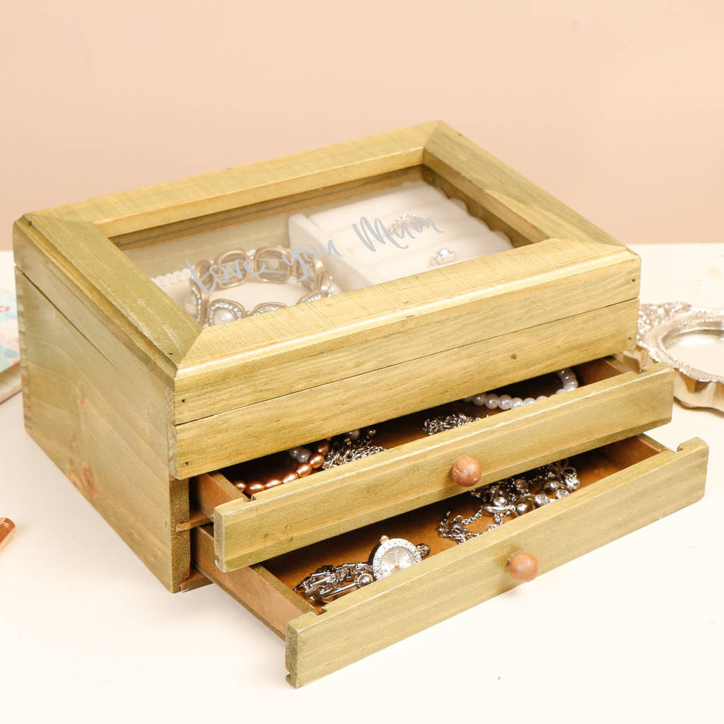 personalised wooden jewellery box with drawers by dibor