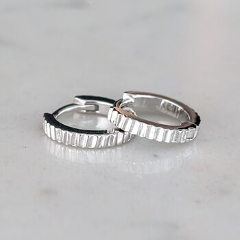 Textured Hoop Earrings, Silver, 3 of 4