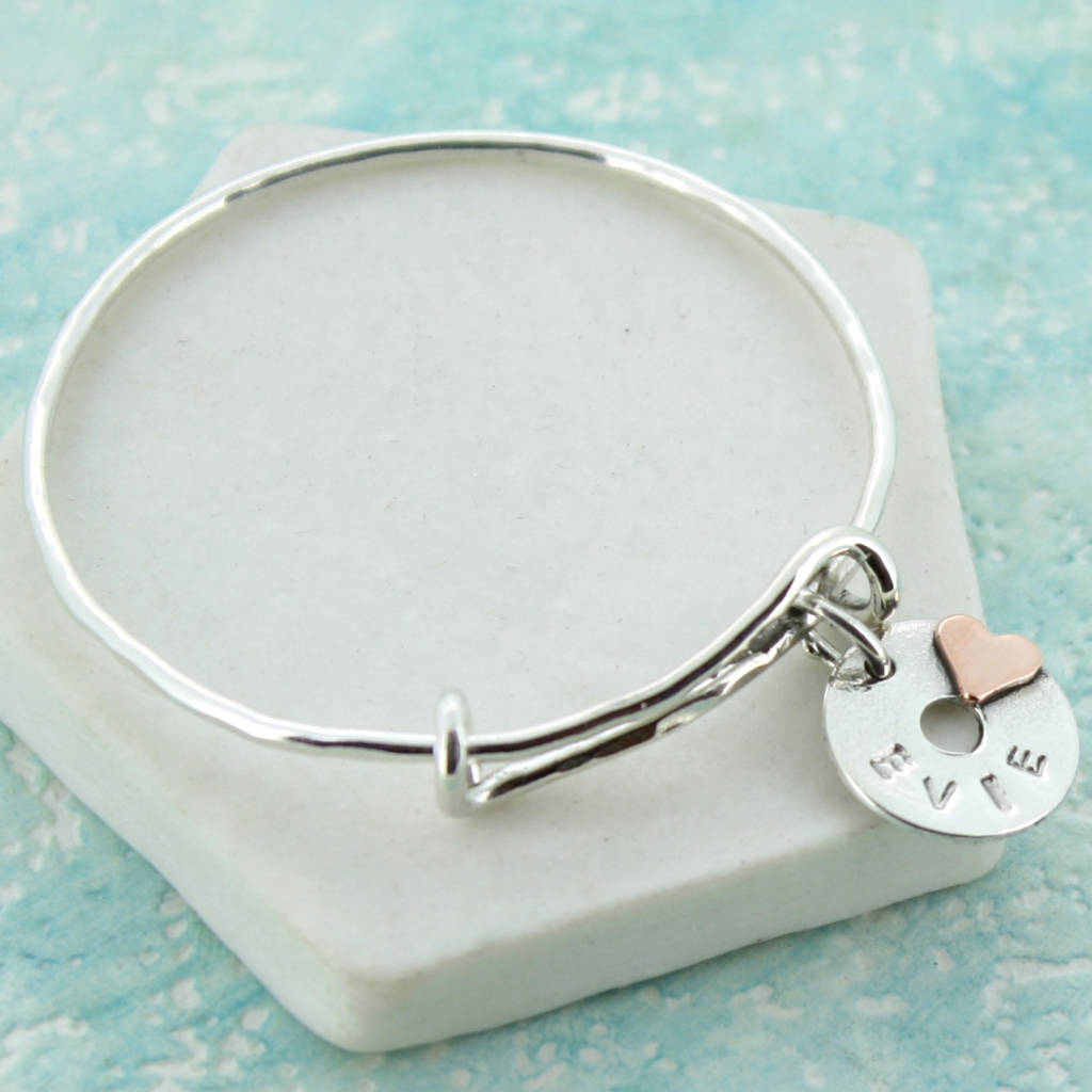 Handmade Personalised Gold Heart Disc Baby Bangle By Carole Allen Silver Jewellery