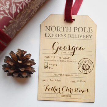 Personalised Reusable Wooden Santa Gift Tag, 3 of 4