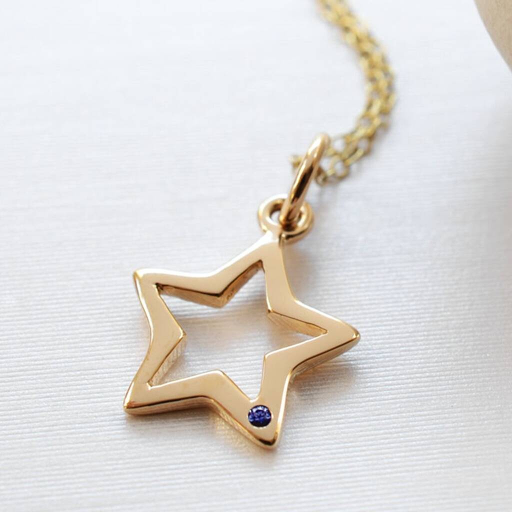 9ct Gold Open Star Necklace With Sapphire By Lily Charmed