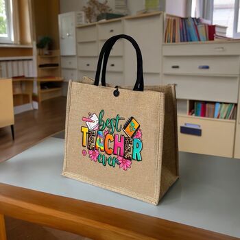 Printed Best Teacher Ever Canvas Tote Bag Teachers Gift, 4 of 6