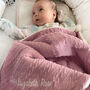 Personalised Dusty Pink Cable Knit Pom Pom Blanket, thumbnail 4 of 12