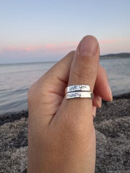 Custom Handwriting Sterling Silver Adjustable Ring, 3 of 3