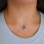 Personalised Sterling Silver Hammered Circle And Birthstone Necklace, thumbnail 2 of 5