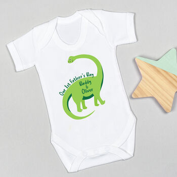 Personalised First Father's Day Babygrow / Baby Bodysuit Dinosaur, 2 of 7