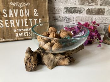 20–24cm Molten Glass Bowl On Teak Root Handmade Dish, 6 of 9