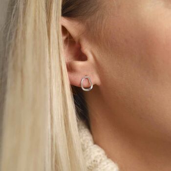 Sterling Silver Asymmetric Oval Stud Earrings, 3 of 6