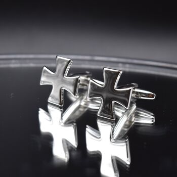 Silver Cross Cufflinks Polished Maltese Design For Men Gift, 5 of 5