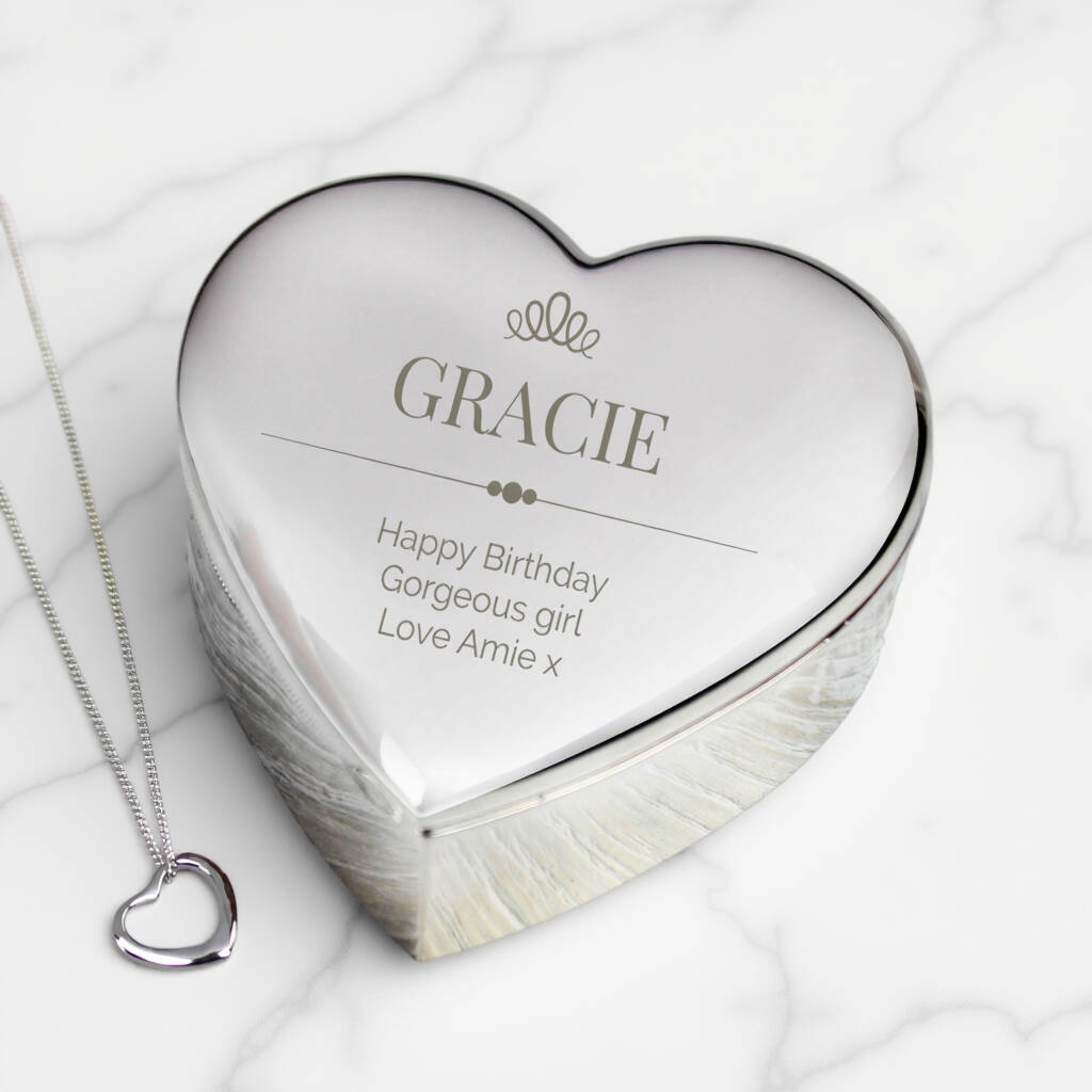 Personalised Elegant Crown Heart Trinket Box And Sterling Silver Necklace, 1 of 5