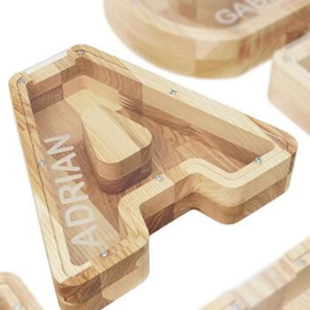 Hand Made Personalised Wooden Letter Money Boxes, 5 of 5