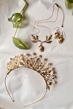 The Agatha Necklace Pearl Oak Leaf Baroque Coin Freshwater Gold Filled Handmade, 5 of 9