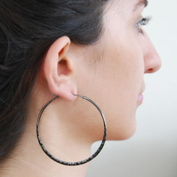 Large Oxidised Silver Black Hoop Earrings, 2 of 3
