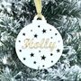 Christmas Tree Bauble With Stars And Name, Gold Or Silver, thumbnail 3 of 7