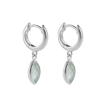 Sterling Silver Huggie Hoop Earrings With Seafoam Chalcedony Charms, 7 of 10