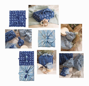 Fabric Gift Wrap Reusable Furoshiki Indigo And Sky, 3 of 7