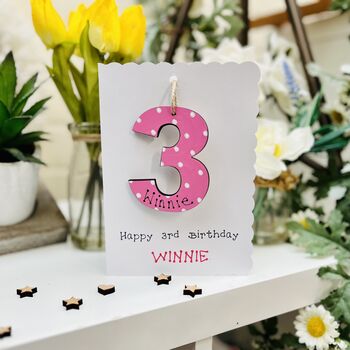 Personalised 3rd Birthday Card Wooden Number Gift, 4 of 4