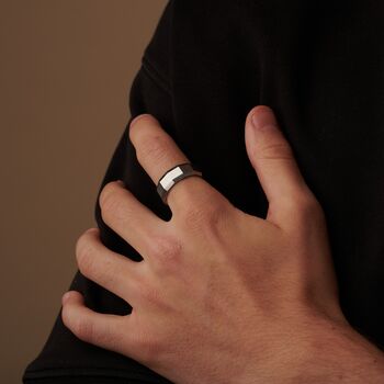 Silver Engraved 8 Mm Geometric Band Ring For Men And Women, 5 of 12