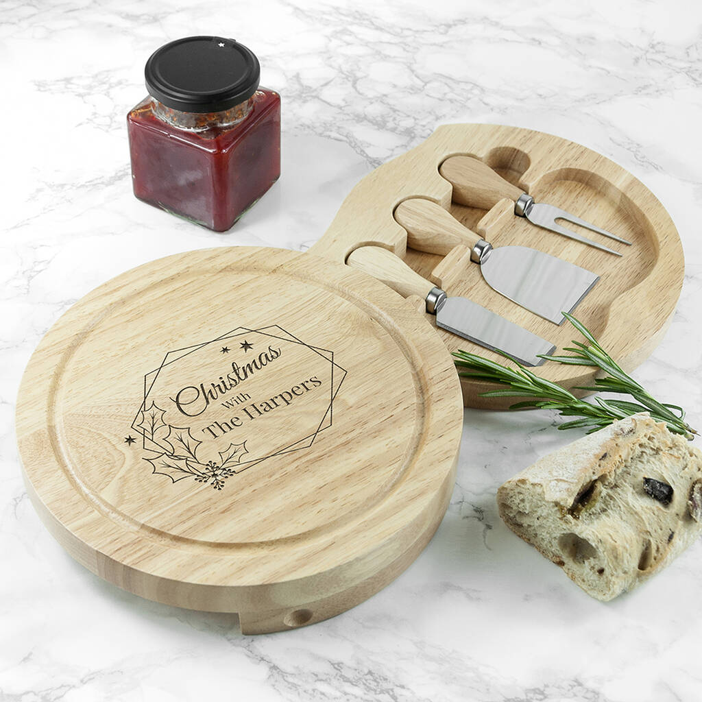 Personalised Christmas Wooden Cheese Board Set By Sassy Bloom As seen