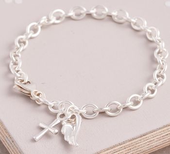 Angel Wing And Cross Silver Christening Bracelet, 3 of 4