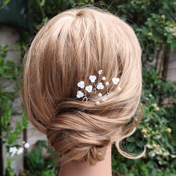 White Floral Bridal Hair Pins Set Of Three, 4 of 12