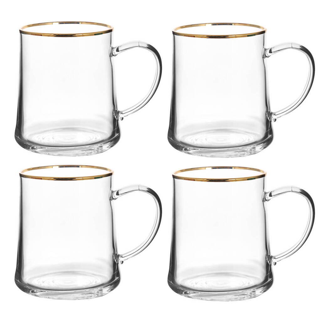 Set Of Four Gold Rim Glass Coffee Mugs By Dibor
