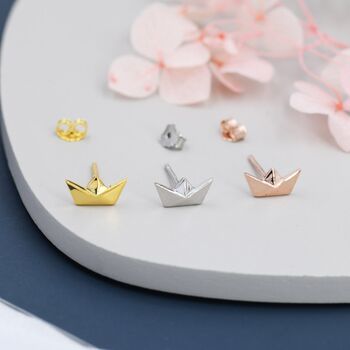 Origami Paper Boat Stud Earrings In Sterling Silver, 9 of 12