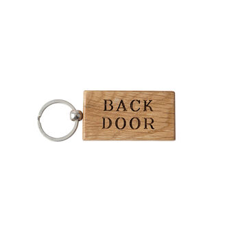 Bramble Farm 'Back Door' Rectangular Oak Keyring, 2 of 4