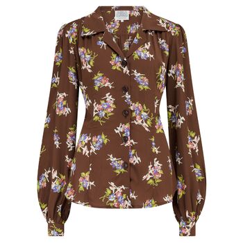 Poppy Blouse In Brown Floral Vintage 1940s Style, 2 of 3