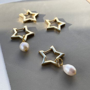 Star And Freshwater Pearl Hoop Earrings, 7 of 8