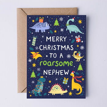 Dinosaur Christmas Card For Nephew, 2 of 3