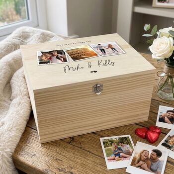 Personalised Couples Photo Wooden Keepsake Memory Box Five Sizes, 5 of 12