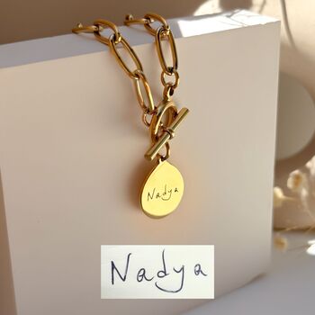 Personalised Handwriting T Bar Bracelet With Paperclip Chain, 2 of 4