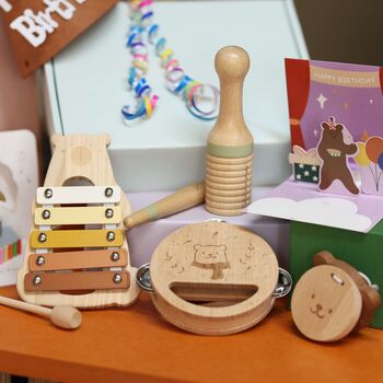 Four Piece Wooden Instrument Music Set In Gift Box, 5 of 12