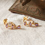 Purple Amethyst Dangle Gold And Silver Hoop Studs, thumbnail 1 of 10