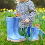 Personalised Bright Blue Welly Boot Planters Set, thumbnail 1 of 11