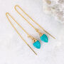Turquoise Gemstone Leaf Threader Earrings, thumbnail 3 of 6