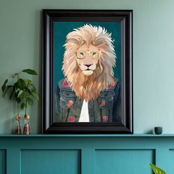 Custom Fashion Lion Denim Jacket Art Print, 4 of 8