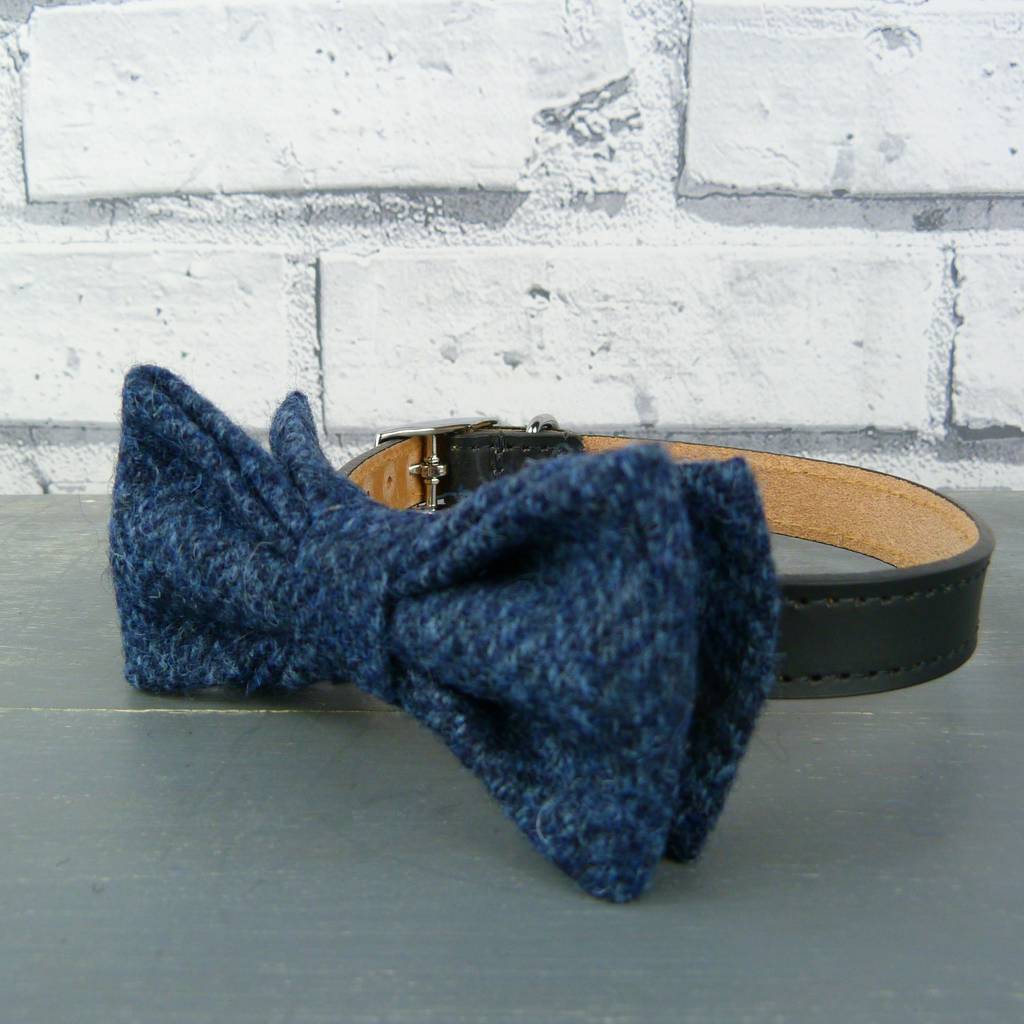navy herringbone tweed dog bow tie by moaning minnie