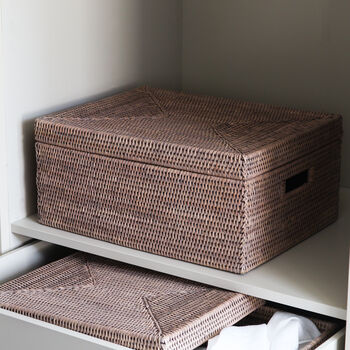 Marbury Taupe Rectangular Lidded Rattan Storage Basket, 3 of 4