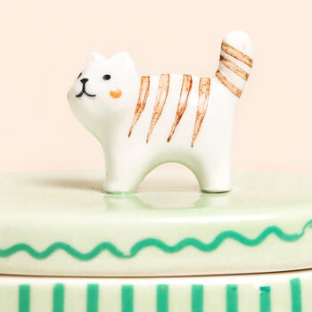 Green Oval Ceramic Cat Trinket Pot, 4 of 6