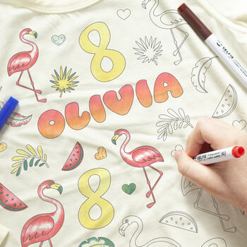 Flamingo Colour In Top With Fabric Pens, 3 of 10