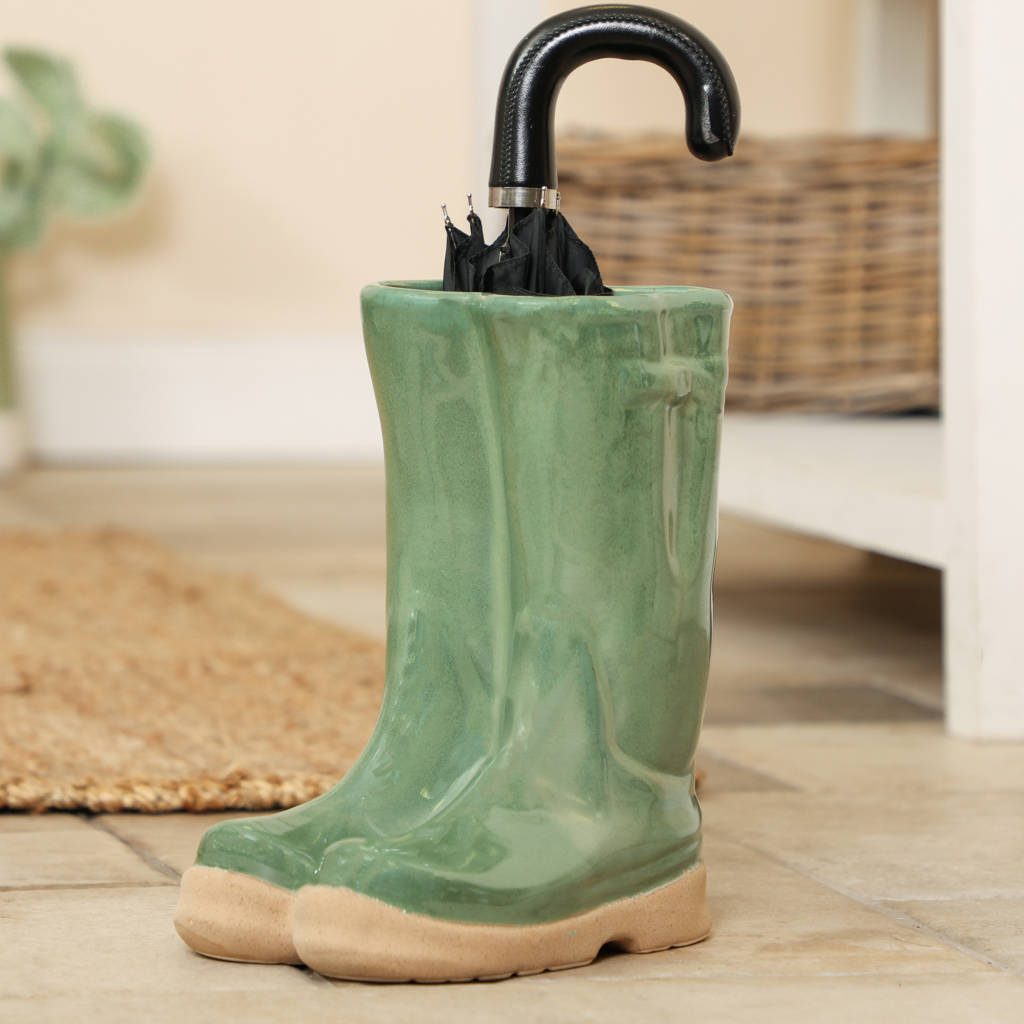 green ceramic wellington boots planter by dibor