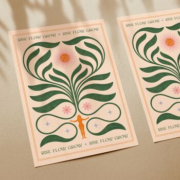 Rise Flow Grow, Floral Bohemian Sun Art Print, Botanical Yoga Poster, 2 of 3