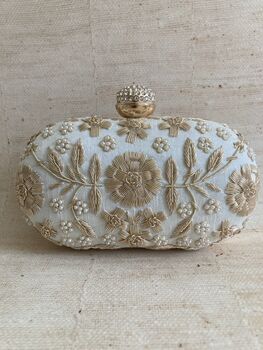 Off White Raw Silk Oval Clutch Bag, 6 of 10