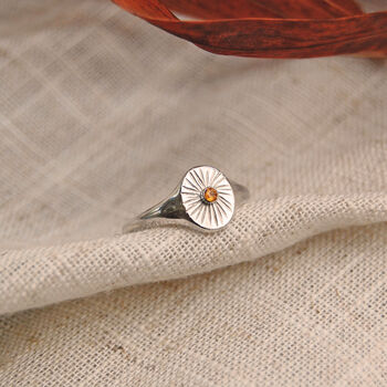 Sunburst Birthstone Signet Boho Ring In Silver Or Gold, 9 of 9