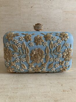 Sky Blue Handcrafted Rectangular Clutch Bag, 5 of 10