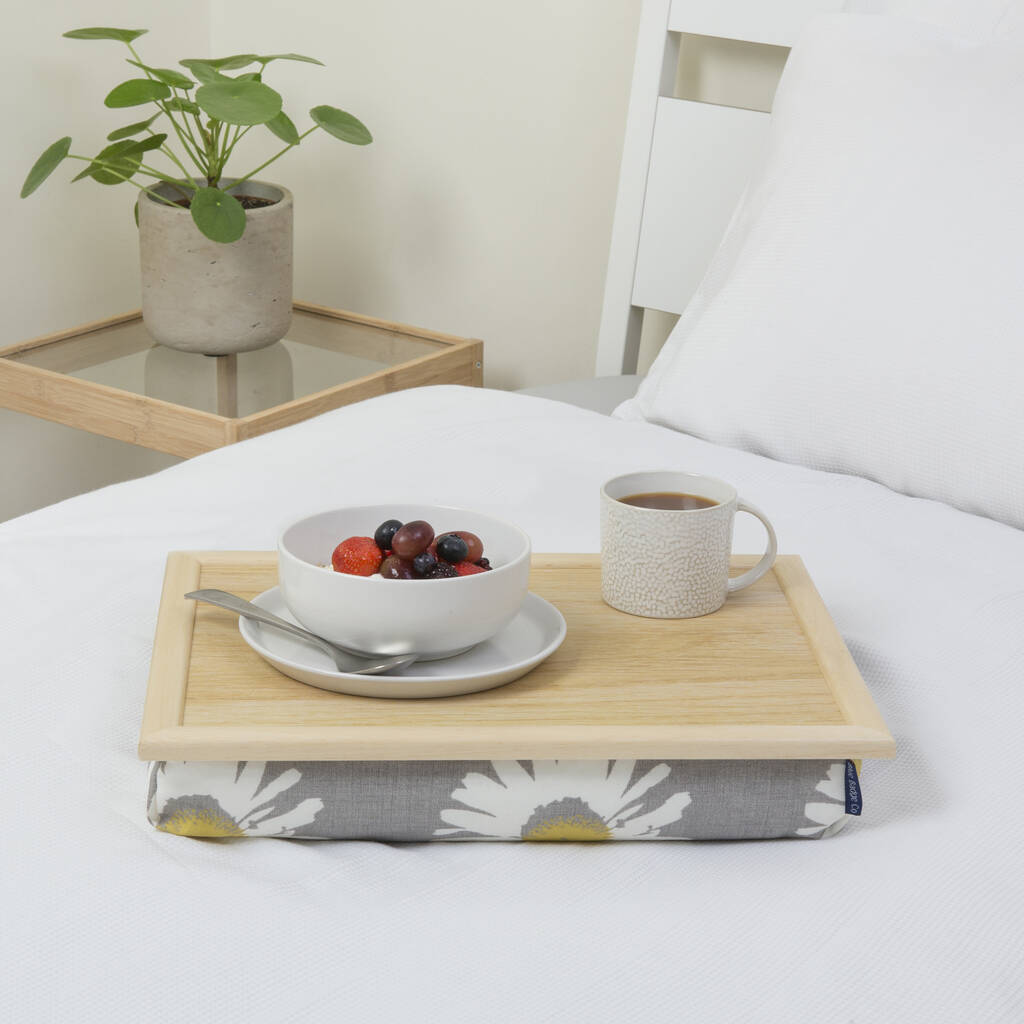 Cushioned Lap Tray Grey Daisy Fabric Wood Frame By Blue Badge Co ...